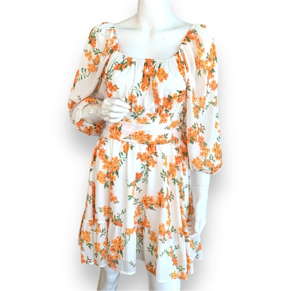 EXLURA OFF SHOULDER FLORAL LANTERN SLEEVE MINI DRESS. WOMEN’S SIZE MEDIU… - Picture 3 of 12
